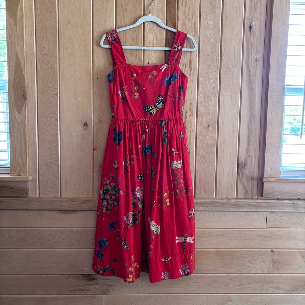 Oscar de la Renta Red Garden Sleeveless Sundress